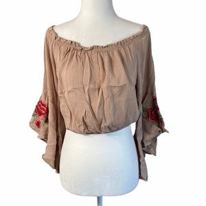 Iris Crop Top Long Sleeve Beige Size Small